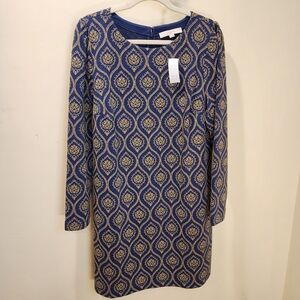 LOFT Medallion Blue and Gold Patterned Dress Size 14 NWT